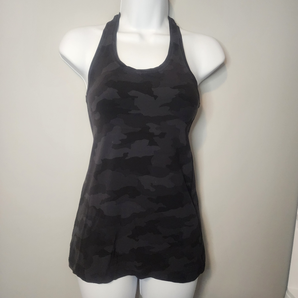 LULULEMON WOMEN'S RACERBACK TANK CAMOUFLAGE STRETCH FITTED BLACK CAMO